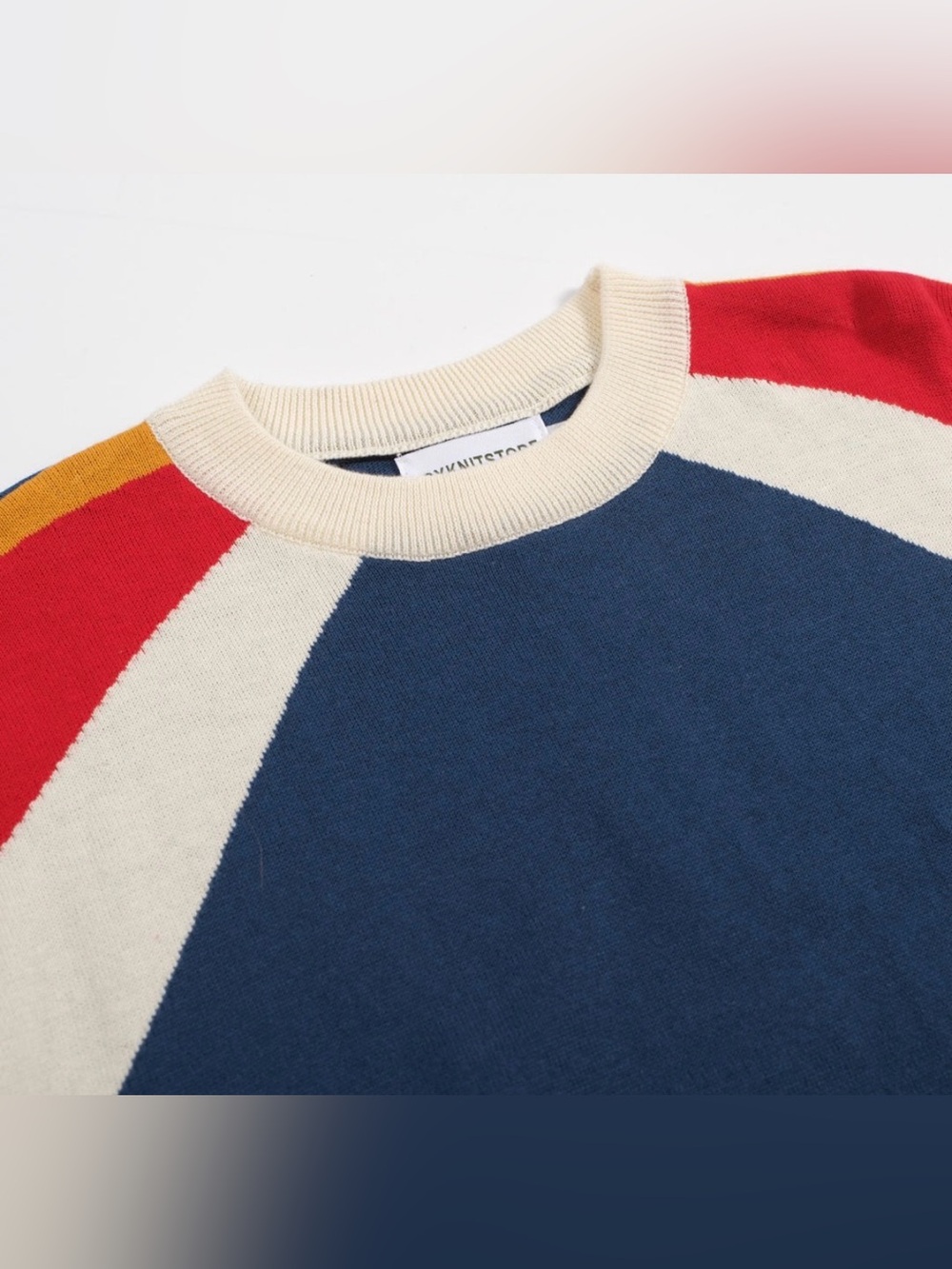 OKKNIT Colorblock Knit Top - Navy, Red, White, Mustard 100% Cotton - Picture 2 of 6